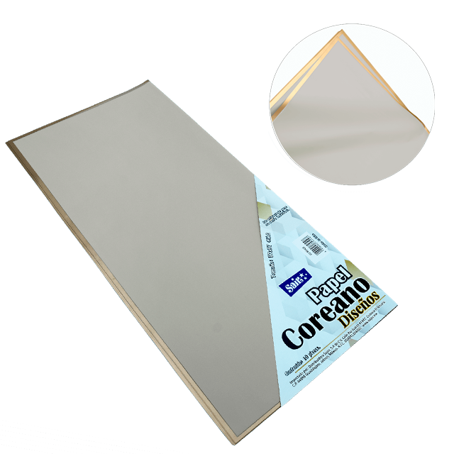 PAPEL COREANO 57X57 BORDE DORADO 03 BEIGE PQT C/10