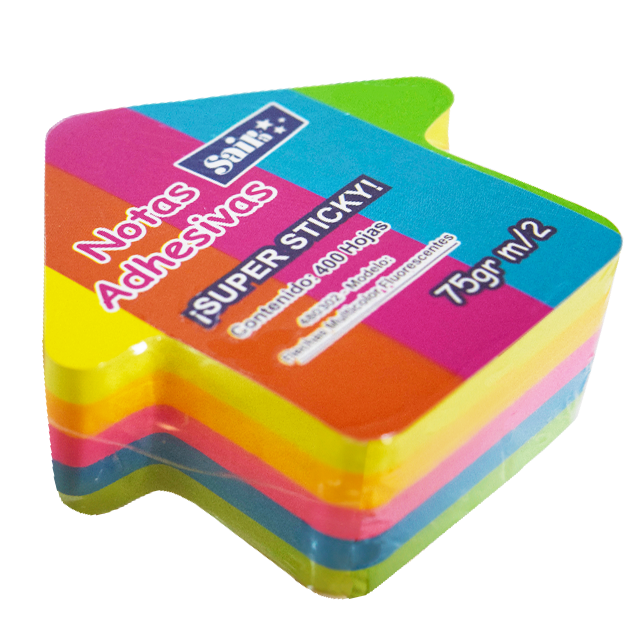 NOTAS ADHESIVAS FLECHAS MULTICOLORES FLUORESCENTES 400 HOJAS CAJA C/6 PZAS